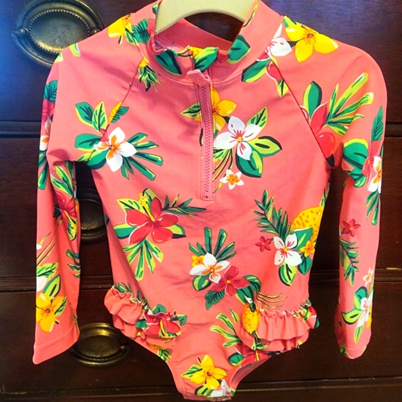 Carter's Swim Tropical Print Rash Guard Pc Swimsuit With Crotch